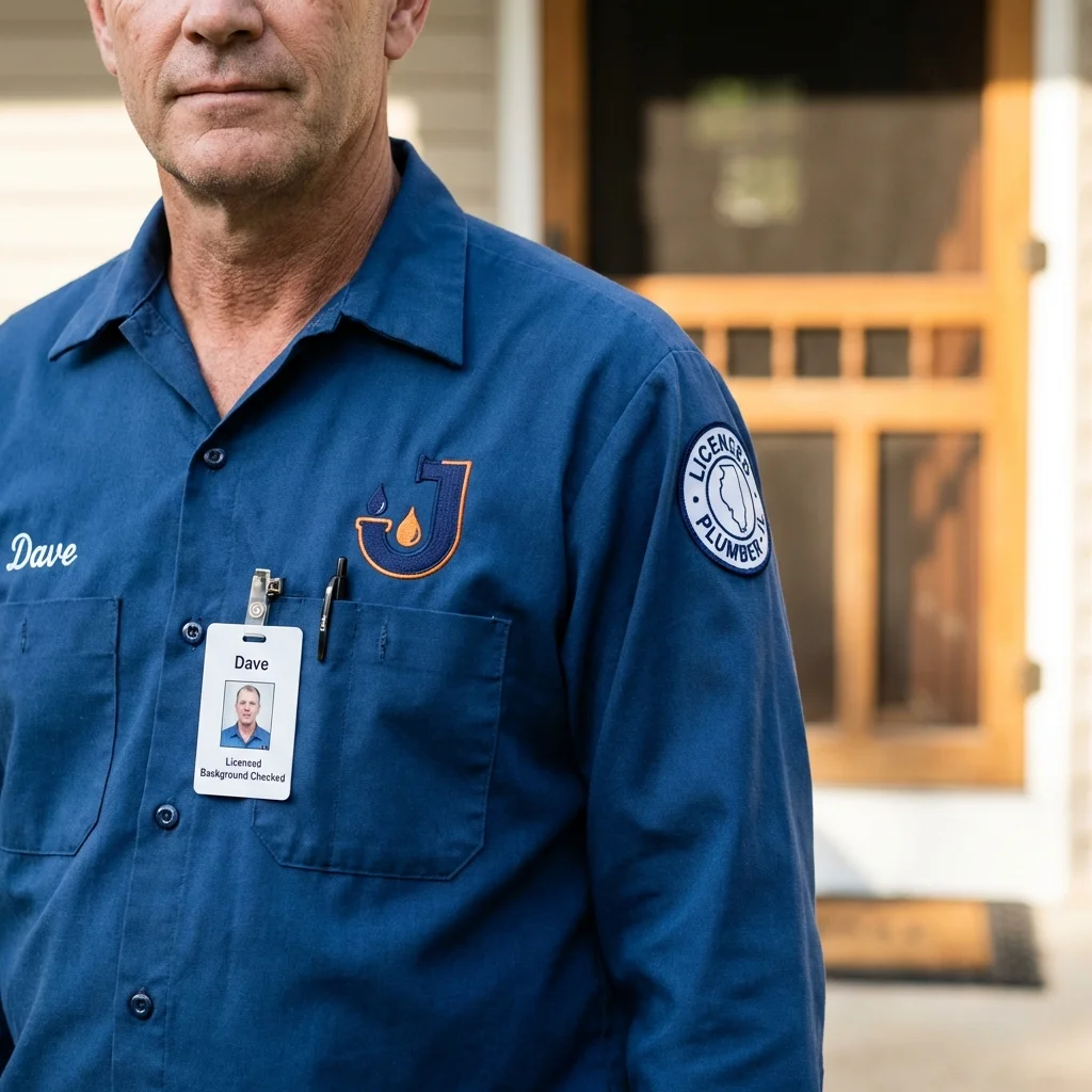Licensed plumber showing ID badge in Rocky Point, NC