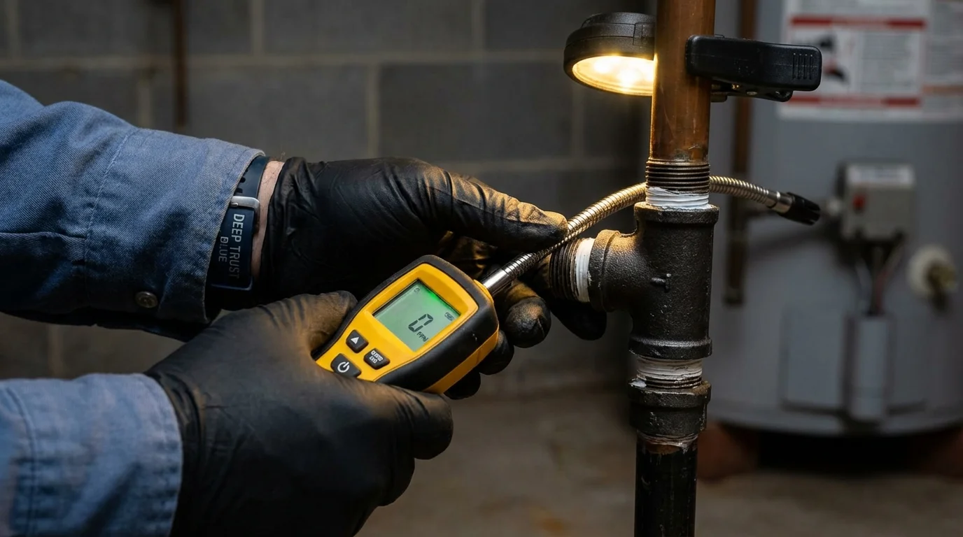 Gas leak detection with electronic sniffer by Johns Plumbing LLC in Rocky Point