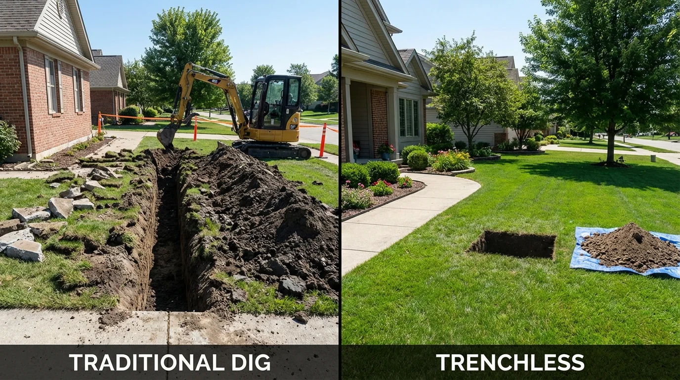 Trenchless sewer repair with minimal yard damage versus traditional excavation in Rocky Point, NC
